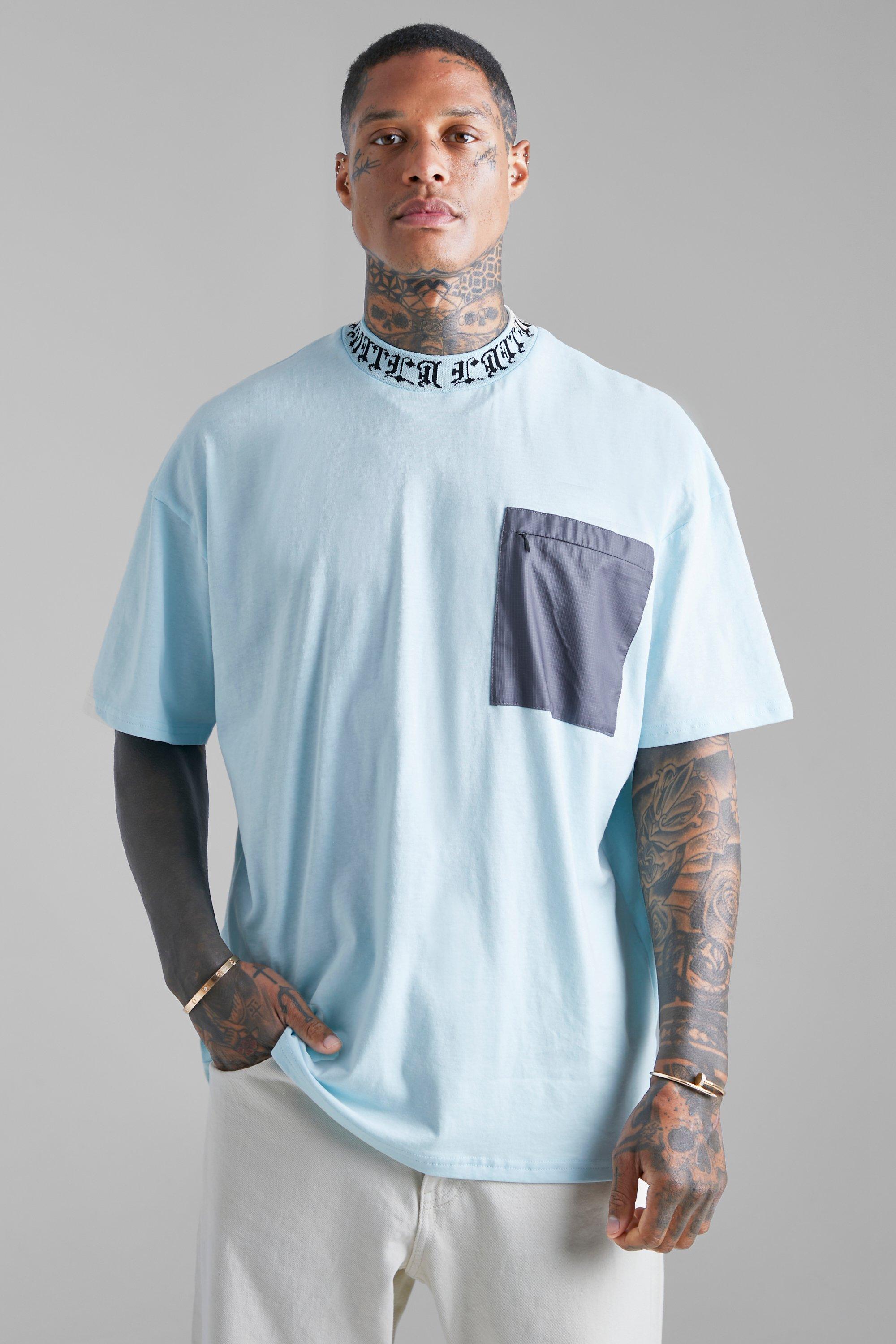 Mens Blue Oversized Utility Pocket Lmtd Rib T-shirt, Blue
